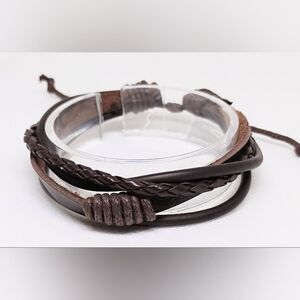 NEW‎ leather bracelet layered braided brown e22